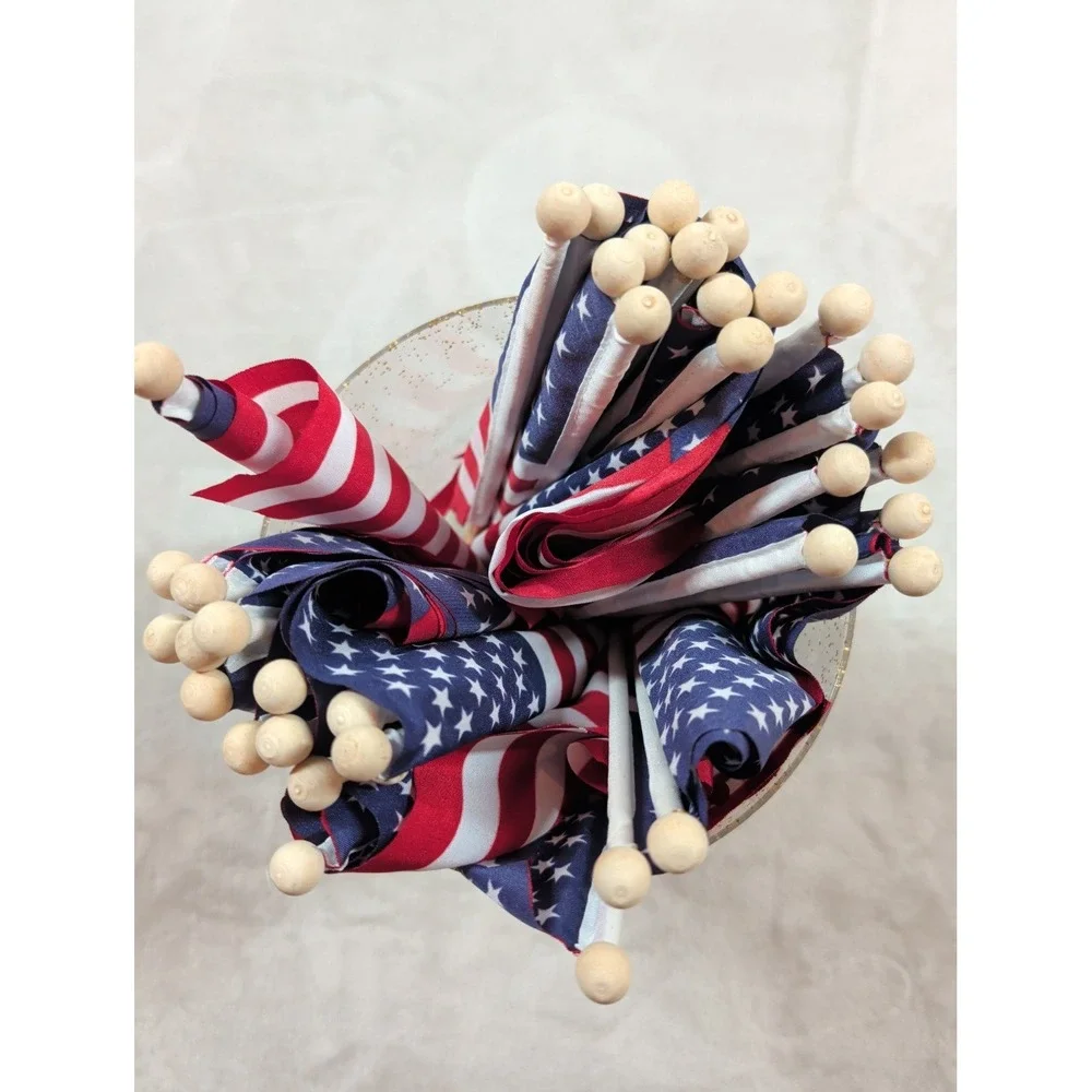 Set of Small American Flags on Wooden Sticks Patriotic Decor 4x6 Inch‎ USA Flags